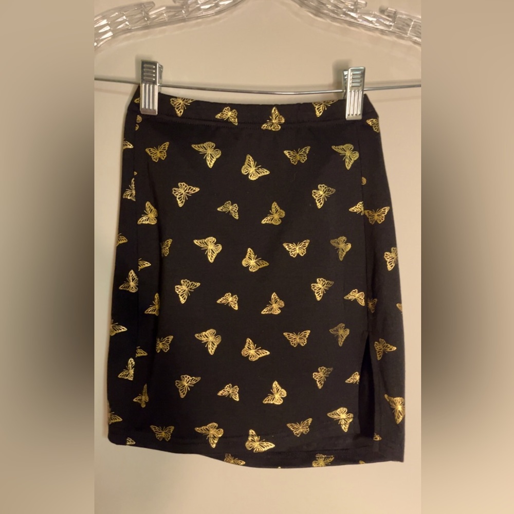 Black Tight, Mini Skirt, with Gold Butterflies